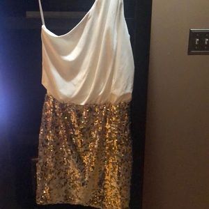 Party dress , cream with gold sequin bottom